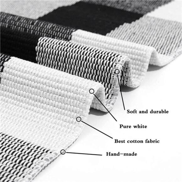 Cotton Buffalo Plaid Rug 27.5"x43" Black and White Checked Rug Washable Doormats - Picture 5 of 8